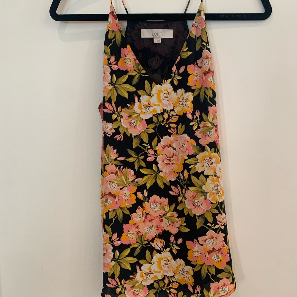 LOFT Navy Floral V-Neck Top